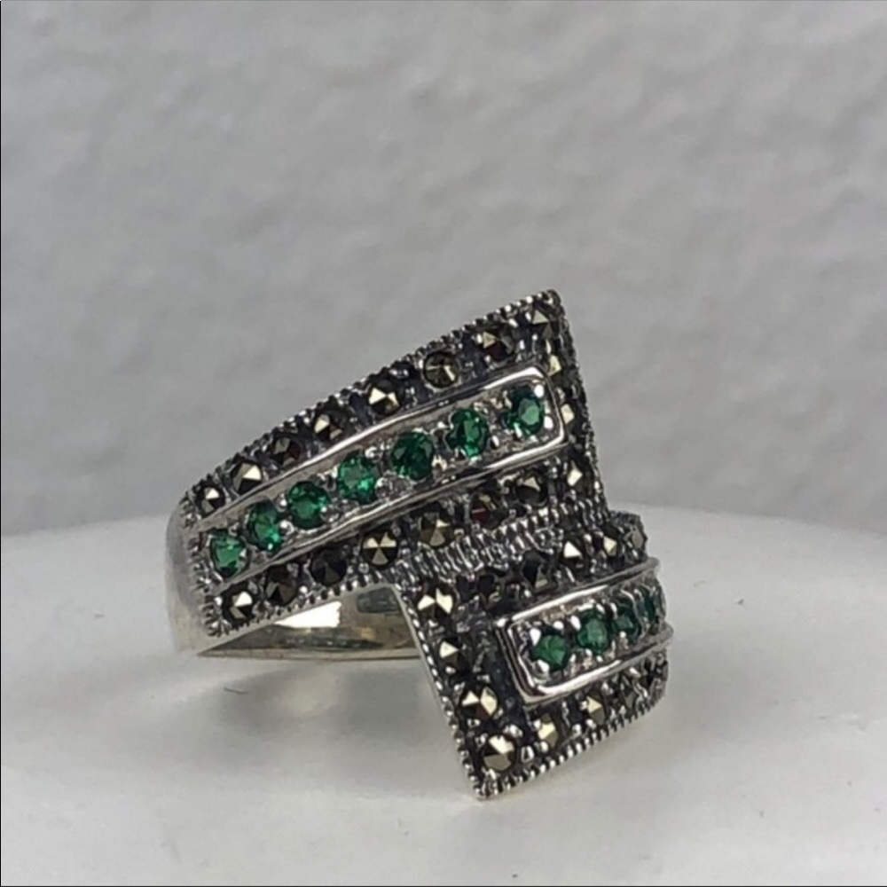 STERLING AND CZs AND MARCASITE RING - Picture 2 of 6